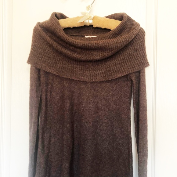 New! Cowl-Neck Knit Turtleneck Tunic Sweater / Dusty Deep Purple / Wool - Picture 6 of 10